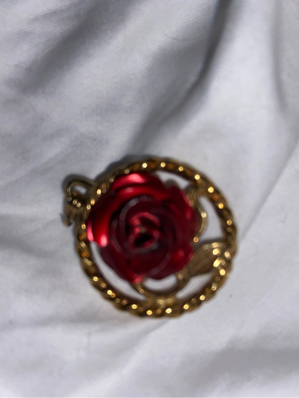 Gold-Tone Red Rose Pendant Necklace - Women Jewelry